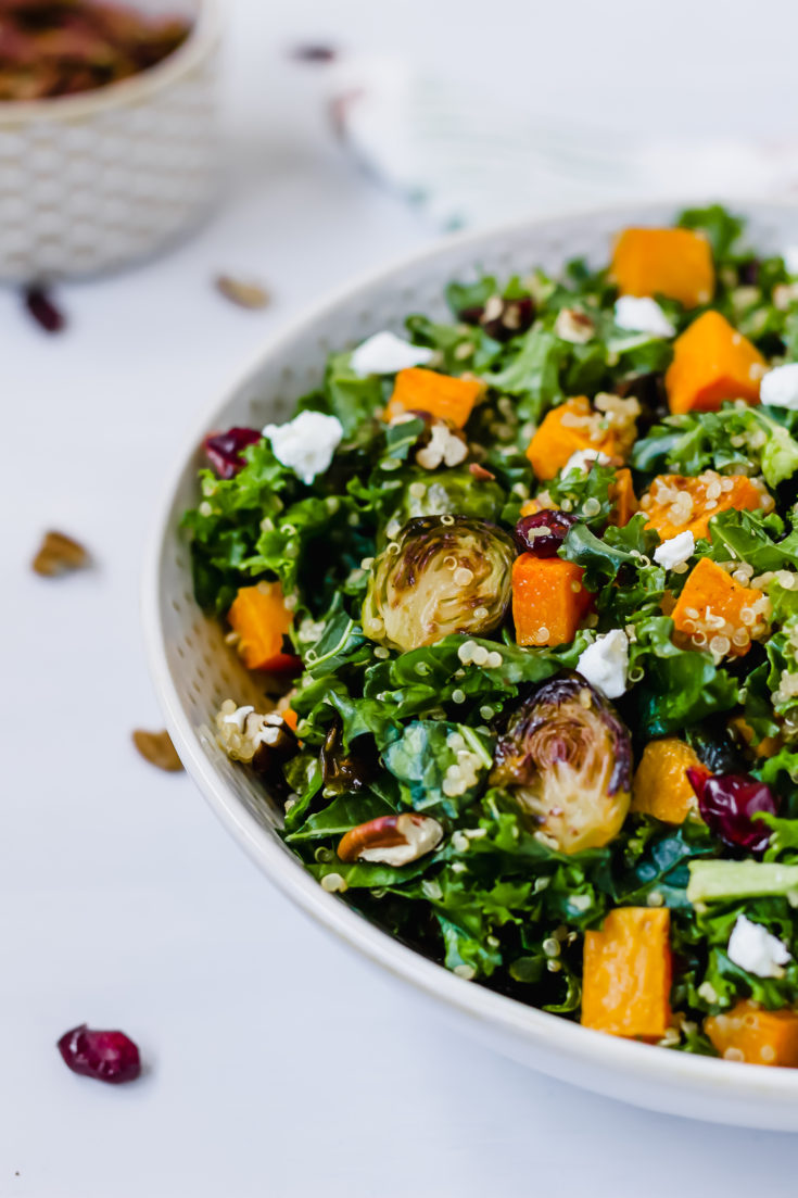 Brussels Sprout Kale Salad with Maple Balsamic Vinaigrette